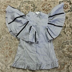 Caroline Constas Black and White Striped Ruffle Sleeve Blouse